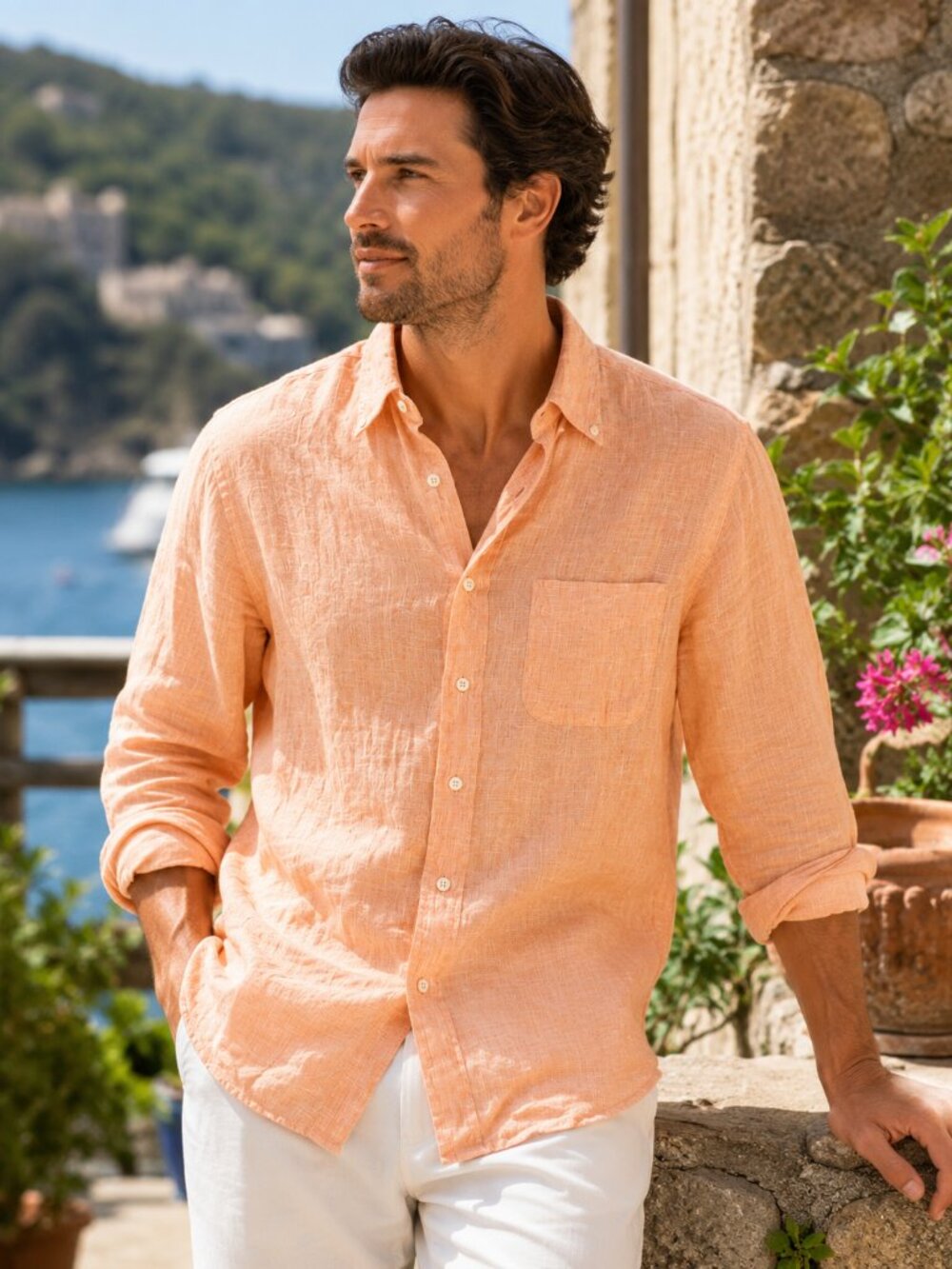 Brooks Brothers Irish Linen Shirt Mens M Extra Slim Peach Button Down